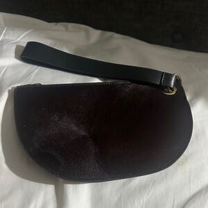 Black Leather Wristlet Clutch